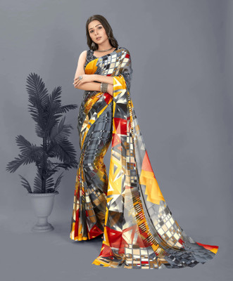 kashvi sarees Geometric Print Bollywood Georgette Saree(Grey)