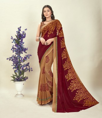 Anand Sarees Floral Print Daily Wear Georgette Saree(Brown, Beige)