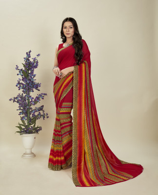 Anand Sarees Paisley, Striped, Floral Print Daily Wear Georgette Saree(Red)
