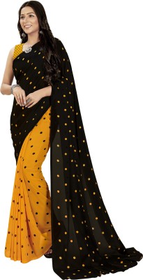 kashvi sarees Polka Print Daily Wear Georgette Saree(Black, Yellow)