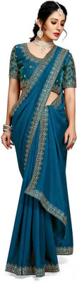 DHARMEE Solid/Plain Bollywood Art Silk Saree(Dark Green)
