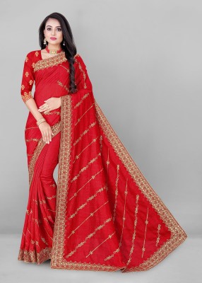 YZARC DESIGN STUDIO Geometric Print Bollywood Art Silk Saree(Red)