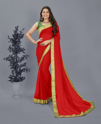 kashvi sarees Embellished, Solid/Plain Bollywood Chiffon Saree(Red)