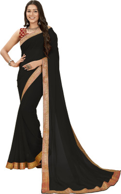Anand Sarees Embellished, Solid/Plain Bollywood Chiffon Saree(Black)