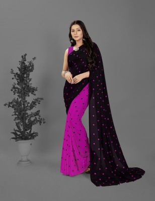 Anand Sarees Polka Print Bollywood Georgette Saree(Purple, Black)