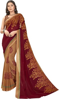 Anand Sarees Floral Print Bollywood Georgette Saree(Brown, Beige)
