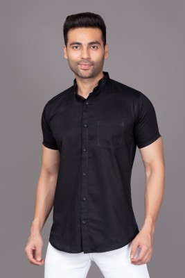 BLUE FER FASHION Men Solid Casual Black Shirt