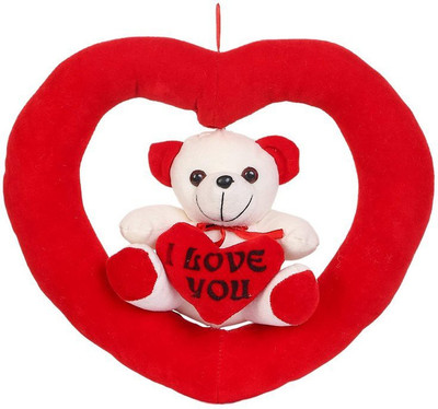Zuku Red heart with teddy for girlfriend wife anniversary valentines gift  - 20 cm(Multicolor)