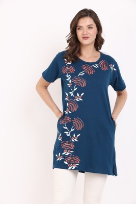 NRG Fashion Printed Women Round Neck Blue T-Shirt