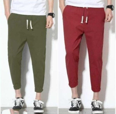 Satsukrat Solid Men Olive, Maroon Track Pants