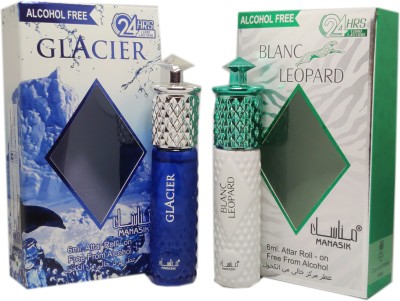 Manasik BLANC LEOPARD & GLACIER Alcohol-Free Concentrated Attar Roll On 6ml.(COMBO SET) Floral Attar(Floral)