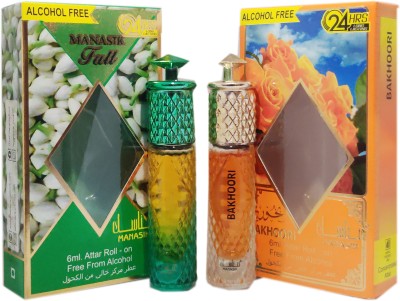 Manasik FULL & BAKHOORI Alcohol - Free Concentrated Attar Roll On 6ml . ( COMBO SET ) Floral Attar(Floral)