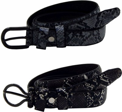 Els Women Black, White Artificial Leather, Synthetic Belt