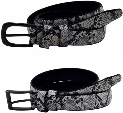 Els Women Black, White Artificial Leather, Synthetic Belt