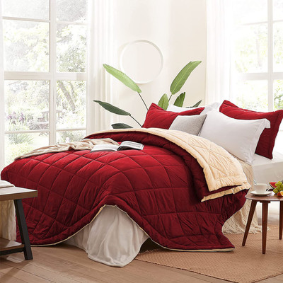 AEROHAVEN Solid Double Comforter for  AC Room(Microfiber, Brick Red and Beige)