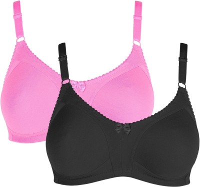 TEENY BOPPER Pretty Me Cotton B Cup Combo Women T-Shirt Non Padded Bra(Black, Pink)