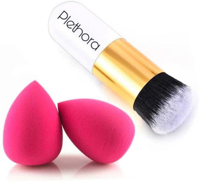 Plethora Extra Soft Foundation / Blusher Brush & 2 Pcs Makeup Blender Puff(3 Items in the set)