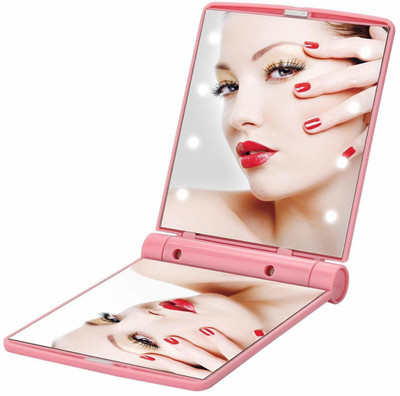 KAPILAEXPORTS Travel Makeup Mirror with 8 LED Lights, Handheld Portable Folding Lighted