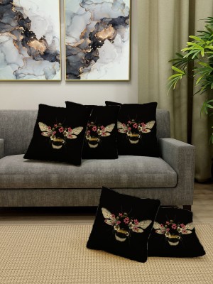 HOUZZCODE Motifs Cushions Cover(Pack of 5, 40 cm*40 cm, Black)