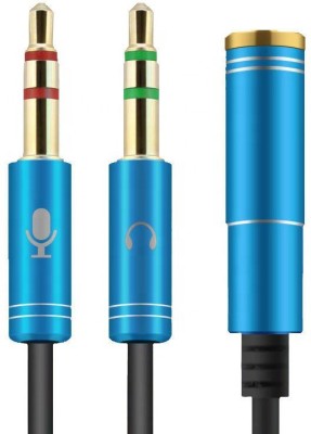 Crystonics Stereo Audio Cable 0.3 m Gold Plated 3.5mm Female to 2 Dual 3.5mm Male Headphone Mic Audio Y Splitter Cable(Compatible with Computer, Desktop, PC or Laptop, Blue, One Cable)