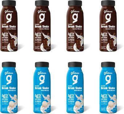 LiL Goodness Prebiotic Break Shake(200G) - Pack of 8| Chocolate Milkshake, Vanilla Milkshake Drink