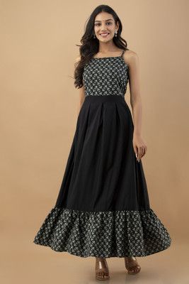 RAAKA Women Empire Waist Grey Maxi/Full Length Dress