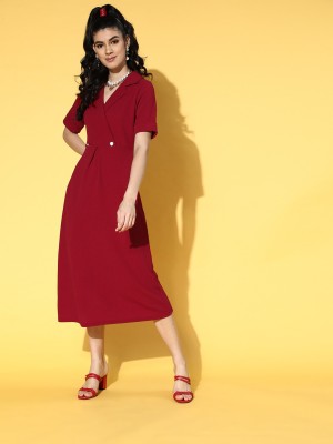 PLUSS Women Maxi Maroon Dress