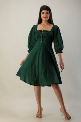 JAIPUR VASTRA Women Fit and Flare Green Dress