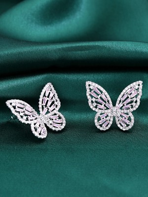 Kairangi Chimes Stud Earrings for Women White Pink Crystal Butterfly Stud Earrings Crystal Metal Stud Earring