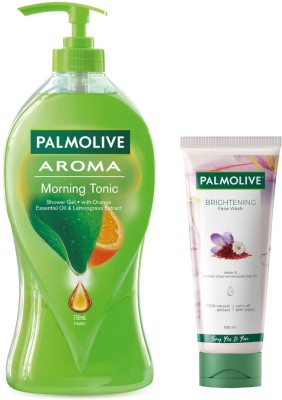 PALMOLIVE Aroma Morning Tonic Bodywash 750ml & Brightening Gel Face Wash 100ml  (2 x 425 ml)