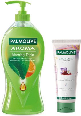 PALMOLIVE Aroma Morning Tonic Bodywash 750ml & Brightening Gel Face Wash 100ml (2 x 425 ml)