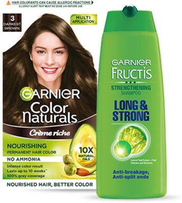 GARNIER Color Naturals Hair Color -3 Darkest Brown + Fructis Shampoo 175ml  (2 Items in the set)