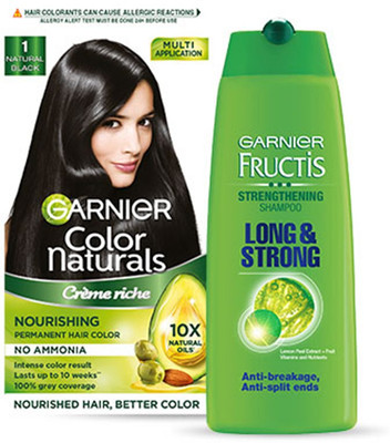 GARNIER Color Naturals Hair Color -1 Natural Black + Fructis Shampoo 175ml (2 Items in the set)