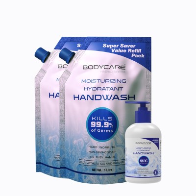 MY BODYCARE Buy 2 Get 1 Free Refreshing & Moisturizing Hydratant Germ Protection Liquid Soap Handwash Formulation With Chlor-Hexidine Gluconate, Free From All Harmful Chemicals Combo Pack Of 3 Hand Wash Bottle + Refill(3 x 750 ml)