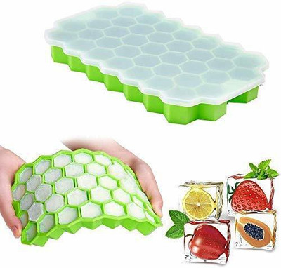 kunjsale Ice Cube Tray with Silicone, 37 Mold (Set of 1 Multicolor) Multicolor Silicone Ice Cube Tray(Pack of1)