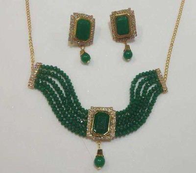 Zooni Collection Alloy Gold-plated Gold, Green Jewellery Set(Pack of 1)