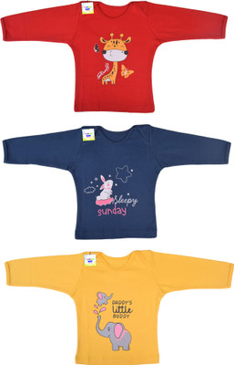 Toddylon Baby Boys & Baby Girls Printed Cotton Blend Regular T Shirt(Multicolor, Pack of 3)