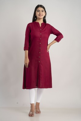 Mauka Women Solid A-line Kurta(Maroon)