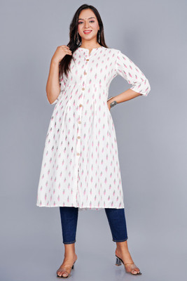 Ravi Collections Women Printed A-line Kurta(White)