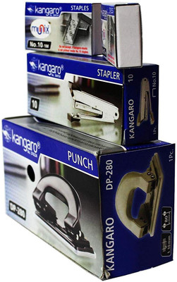 Kangaro set of 1 stapler, 2 pin box, 1 paper punch  Office Set(Multicolor)