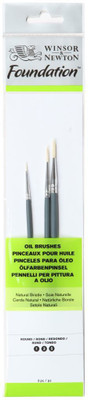 Winsor & Newton Foundation Brush Set of 3 for Oils - Natural Bristle - Round(Set of 1, White)