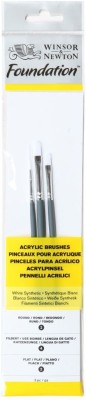 Winsor & Newton Foundation Brush Set of 3 for Acrylics - White Synthetic - Round(Set of 1, White)