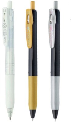 Zebra Sarasa Clip Decoshine 0.5mm Gold Silver White Gel Pen(Pack of 3, Gold, Silver, White)