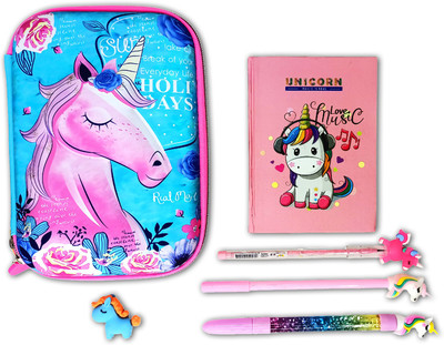S4SQUARE ENTERPRISE ® Perfect Unicorn Combo Unicorn Art Polyester Pencil Box(Set of 6, Multicolor)