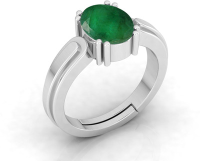 TODANI JEMS 11.25 Ratti Natural Panna Emerald Gemstone Stone Ring With Lab Certificate Metal Emerald Silver Plated Ring