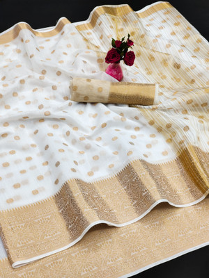 SaaraFashion Woven Banarasi Cotton Silk Saree(White)