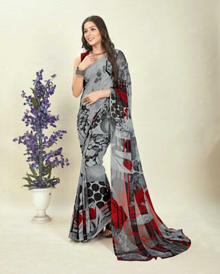 Anand Sarees Geometric Print Daily Wear Georgette Saree(Grey)