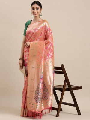 Pandadi Saree Woven Paithani Silk Blend Saree(Pink)