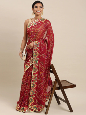 Pandadi Saree Printed Bandhani Georgette Saree(Maroon)