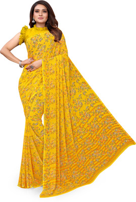 Madhur milan Floral Print Daily Wear Georgette Saree(Yellow)